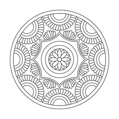 Bloom wheel garden mandala coloring book page
