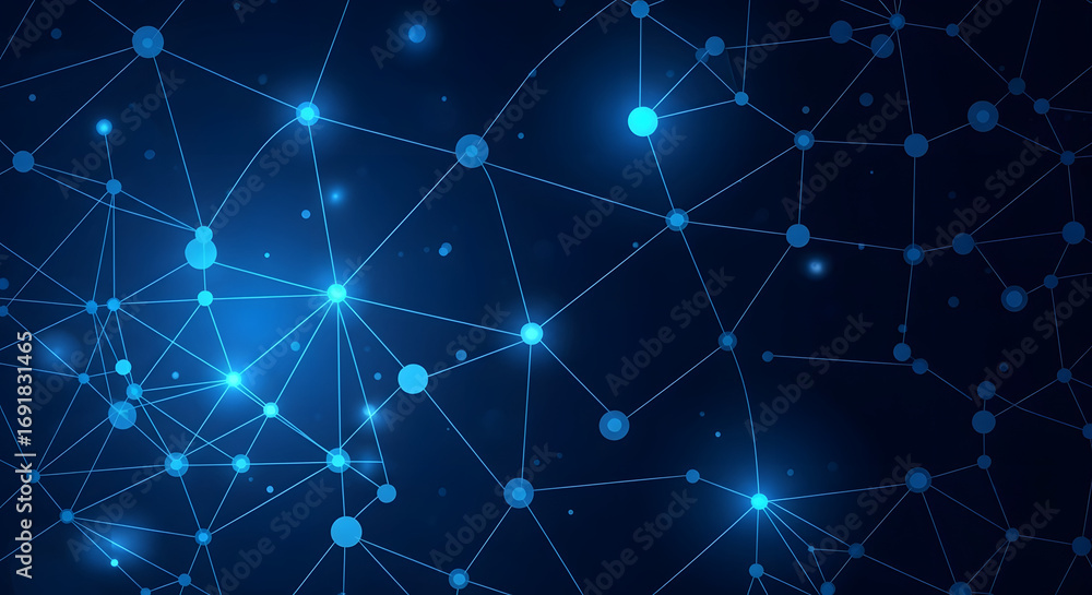 Wall mural modern connecting network with glowing nodes for technology concepts