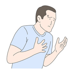 Illustration of a man experiencing discomfort or pain in his chest with a worried expression on his face