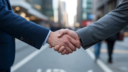 Business Handshake in the City Representing Agreement Partnership and Successful Collaboration Between Professionals