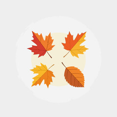Fototapeta premium Four autumn leaves arranged symmetrically on a cream circle background.