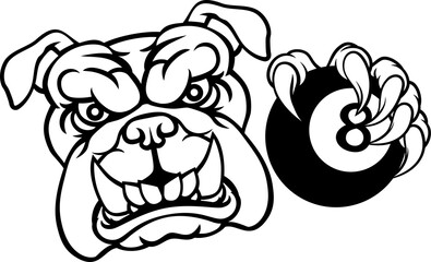 Bulldog Dog Angry Pool Billiards Mascot Cartoon