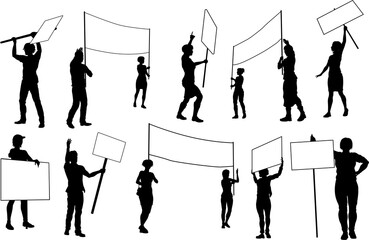Silhouette Protestors March Strike Rally Picket