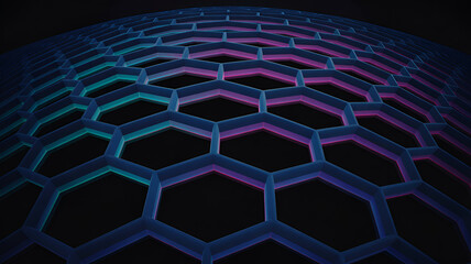Hexagonal grid pattern with a gradient of blue and purple colors on a surface
