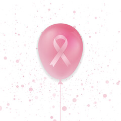 Breast cancer awareness month. Pink balloon with pink ribbon on light background. Women healthcare abstract vector design