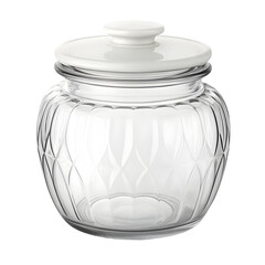 3D clear glass jar with matte white ceramic lid, single jar isolated