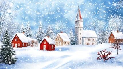 Winter village snow covered landscape