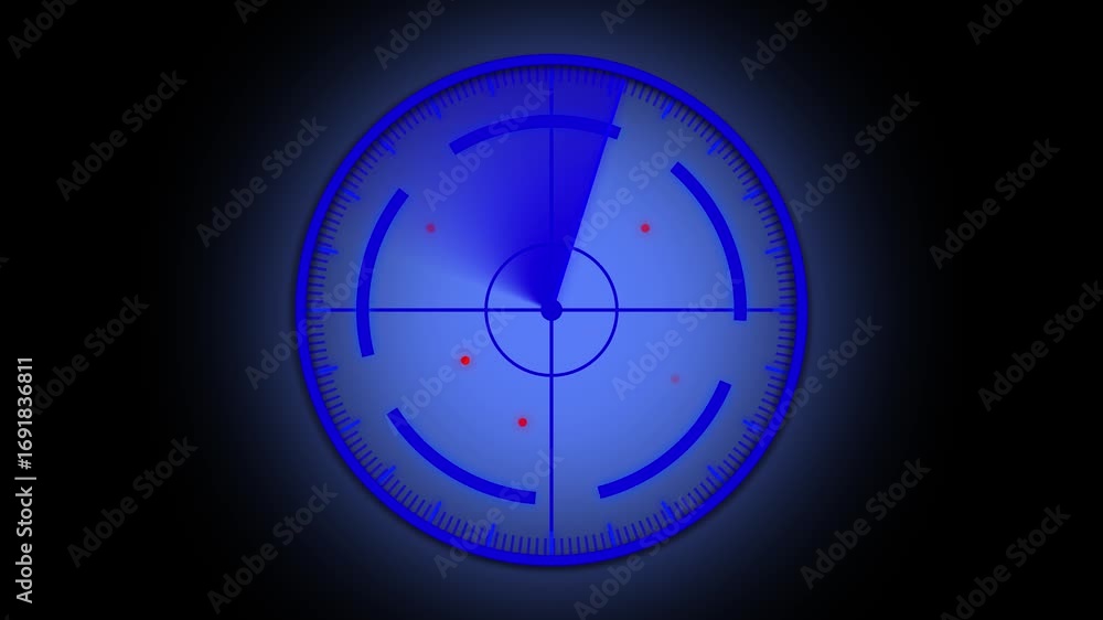 Poster rotating radar screen blue animation high tech cybersecurity monitoring targets hud interface. blue 