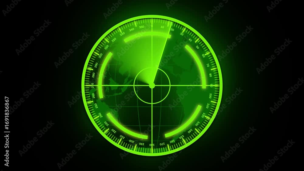 Aufkleber green screen radar animation global surveillance system world map satellite monitoring interface. ra