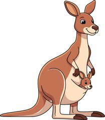 Cartoon kangaroo with baby joey in pouch, cute animal illustration, Australian wildlife, mother and baby kangaroo, marsupial drawing