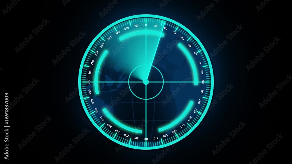 Aufkleber futuristic global surveillance radar scan animation interface world map tracking high tech graphics.