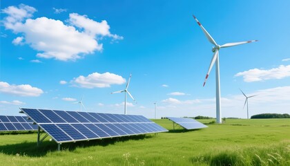 Renewable Energy Landscape Solar Panels and Wind Turbines field