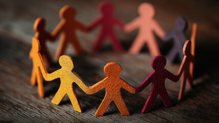Circle of diverse figures holding hands.