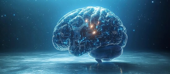 Digital representation of a human brain with glowing circuits