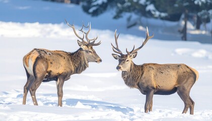 Two Deer in Snowy Landscape