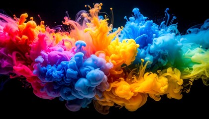 Obraz premium Colorful abstract ink clouds in motion against a dark background with vibrant hues