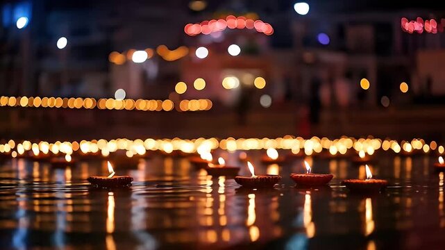 floating diya lamps festival night celebration india