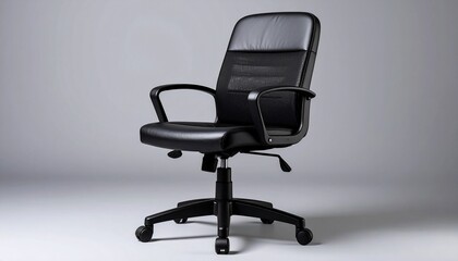 Black office chair with mesh back, cushioned seat, and five-wheel base.
