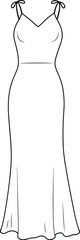 Elegant floor-length gown outline with tie straps on white background dress fashion