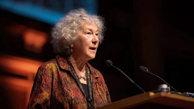 Senior speaker giving a lecture at a business conference