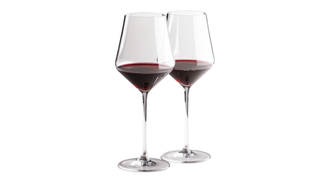 Elegant wine glasses with red wine.