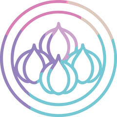 onion shape filled with garlic illustration, top view.