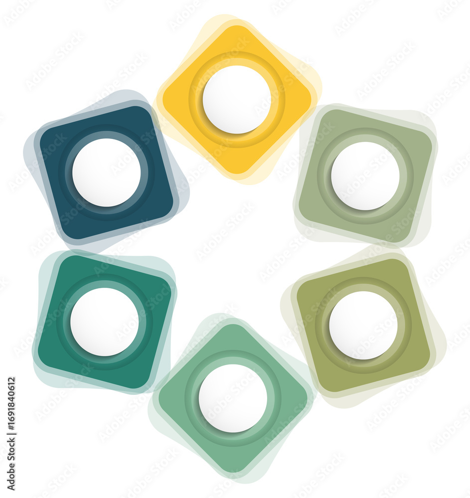 Poster circle diagram with six elements with place for icons and text