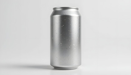 Refreshing chilled aluminum can with condensation droplets, perfect for beverage advertising and product mockups.