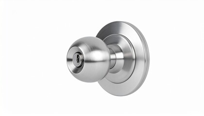 Metallic door knob with circular base and central keyhole on white background.