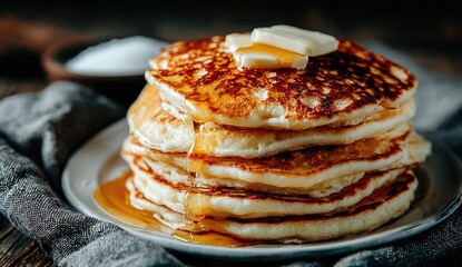 Stack of Pancakes with Syrup and Butter
