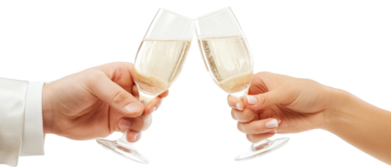 Cheers with champagne glasses in celebration.