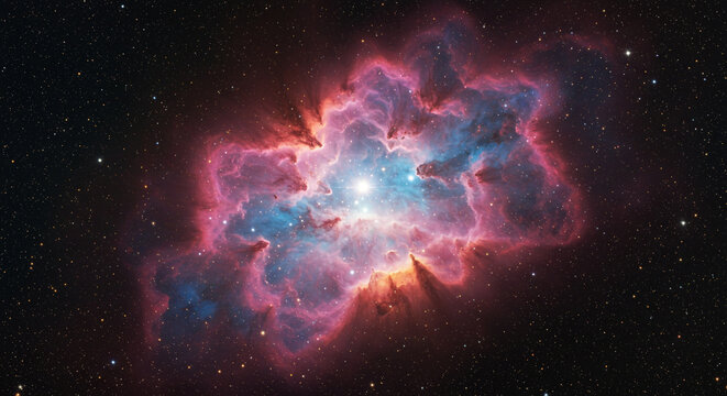 Vibrant cosmic nebula glows with brilliant stars, a breathtaking celestial wonder in deep space