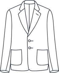 Outline drawing of a classic men's suit jacket with two buttons and flap pockets blazer clothing
