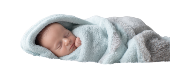 Sleeping baby wrapped in a soft blanket.