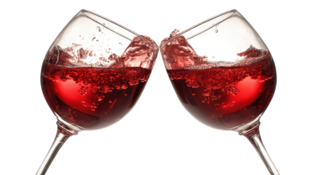 Cheers with red wine in elegant glasses