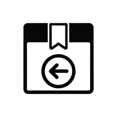 Black Box Icon with Arrow Inside Circle, White Background, and Ribbon Style on Top