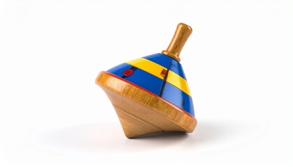 Classic spinning top toy with red, blue, and white geometric pattern.