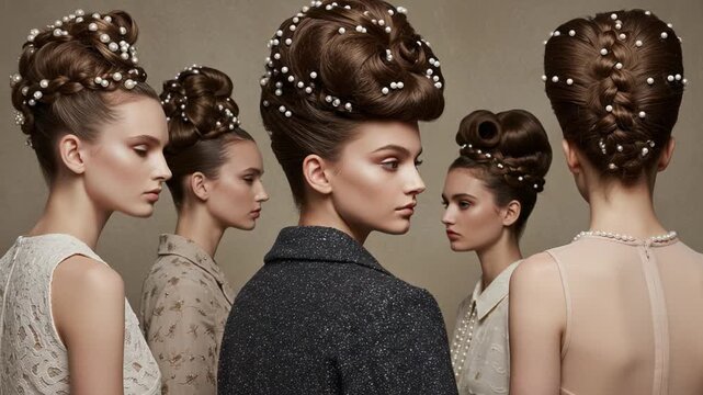 Stunning Hairstyle Showcase Featuring Glamorous Updos with Pearls: A Visual Journey Through Elegant Hair Fashion and Unique Styles