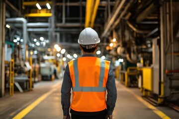 Factory worker walking in a factory