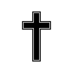 Cross icon symbol. Christian faith emblem. Religious Vector sign. Double line outline. EPS 10.