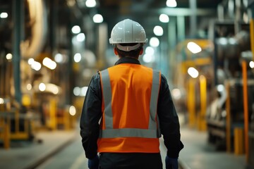 Factory worker walking in a factory