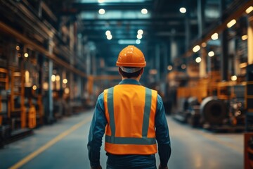 Factory worker walking in a factory