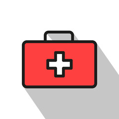 First aid box. Emergency medical bag. Health care equipment. Vector rescue symbol. EPS 10.