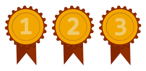 Medals set illustration. First second third. Place trophy symbols. Victory ranking Vector. EPS 10.