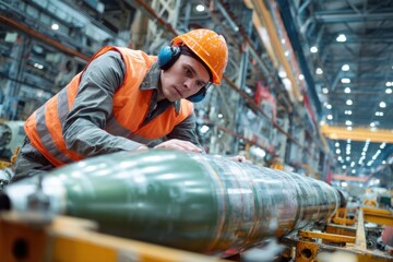 Factory worker making a bomb missile