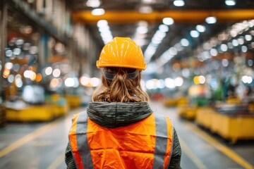 Female factory worker walking in a factory