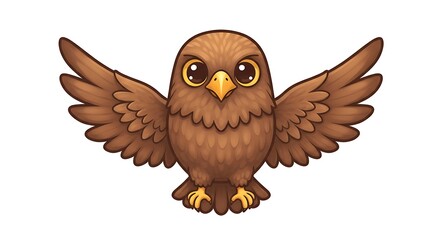 Cartoon Bird with Open Wings Isolated on White Background