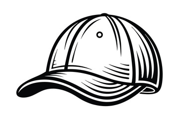 Black outline art shows a baseball cap with curved visor and button detail
