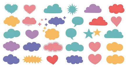 Collection of Colorful Cloud Shapes and Decorative Elements