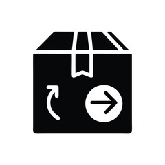 Black Parcel Box with Arrows Delivery, Return Icon on White Background